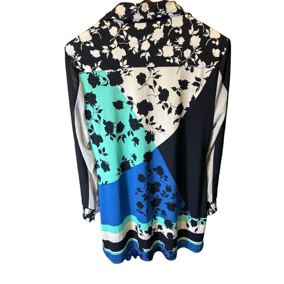 Style & Co Black White Blue Green Patterned V Neck Sheath Long Sleeve Dress Sz M - Picture 2 of 9